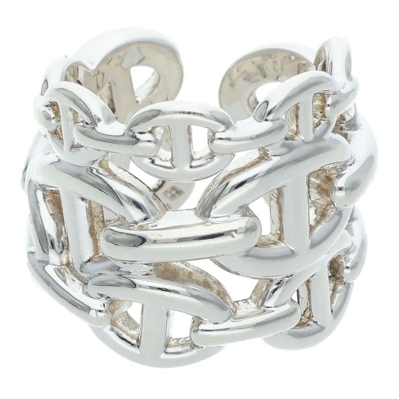 HERMES Chaine d'Ancre Enchainee GM Silver Ring Size 51