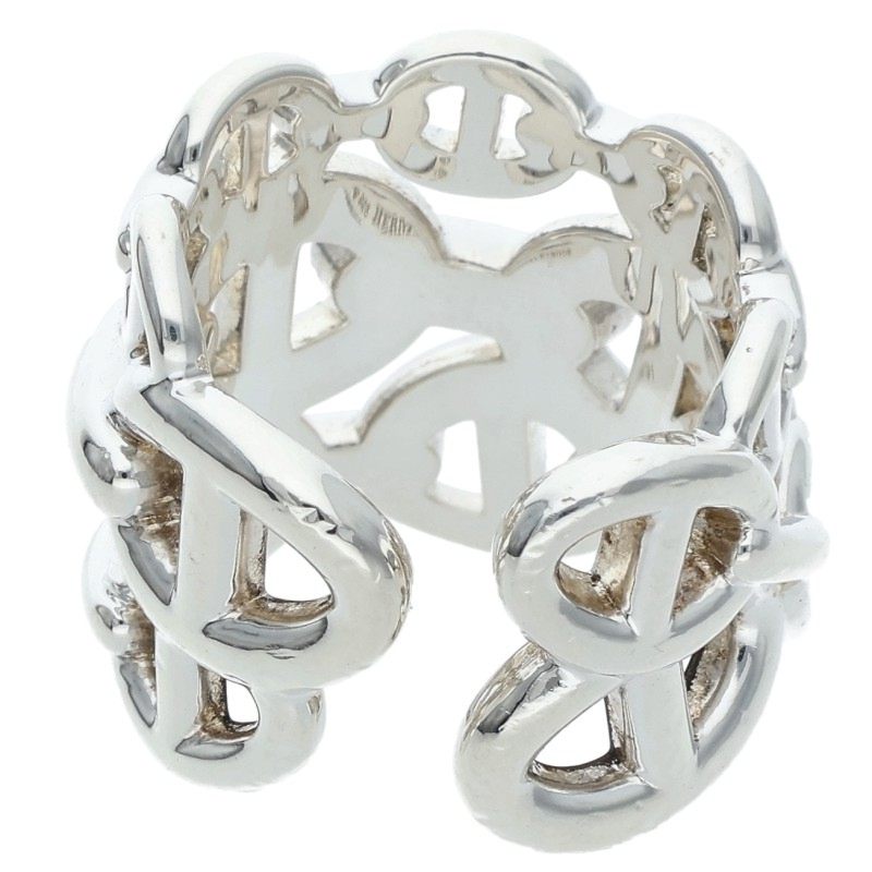 HERMES Chaine d'Ancre Enchainee GM Silver Ring Size 51