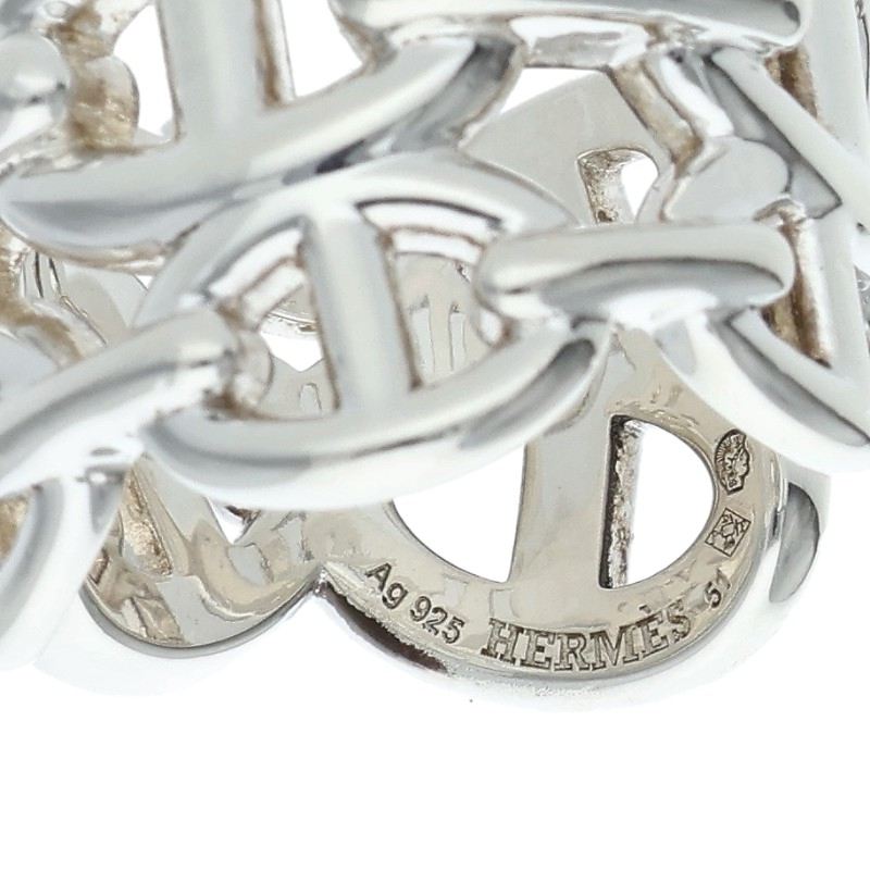 HERMES Chaine d'Ancre Enchainee GM Silver Ring Size 51