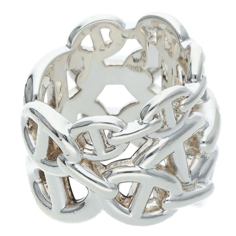 HERMES Chaine d'Ancre Enchainee GM Silver Ring Size 51