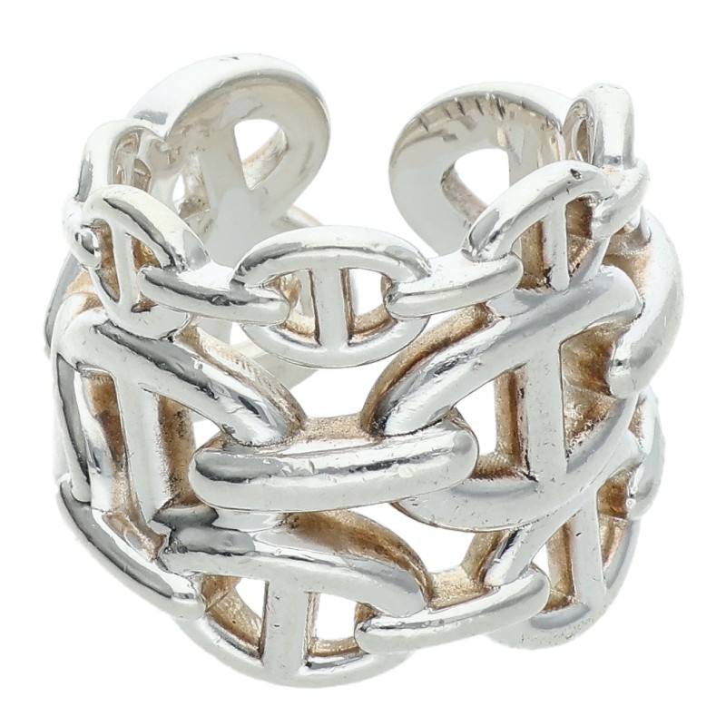 HERMES Chaine d'Ancre Enchainee GM Silver Ring Size 51