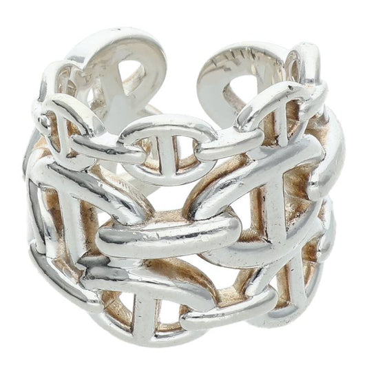 HERMES Chaine d'Ancre Enchainee GM Silver Ring Size 51