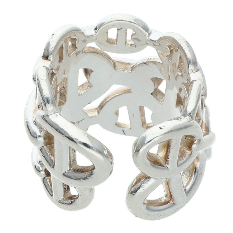 HERMES Chaine d'Ancre Enchainee GM Silver Ring Size 51