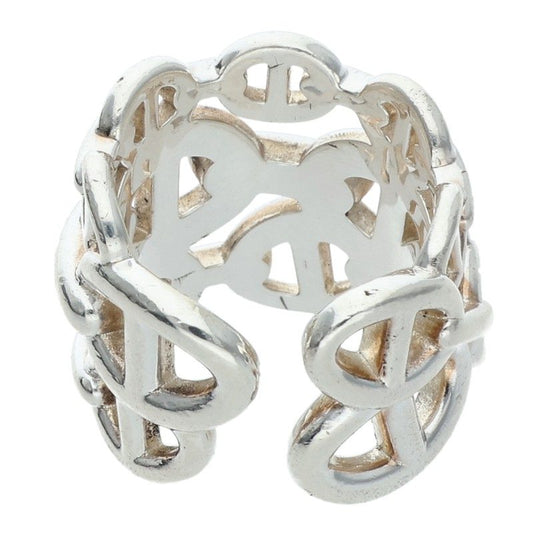 HERMES Chaine d'Ancre Enchainee GM Silver Ring Size 51