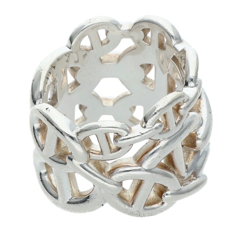 HERMES Chaine d'Ancre Enchainee GM Silver Ring Size 51