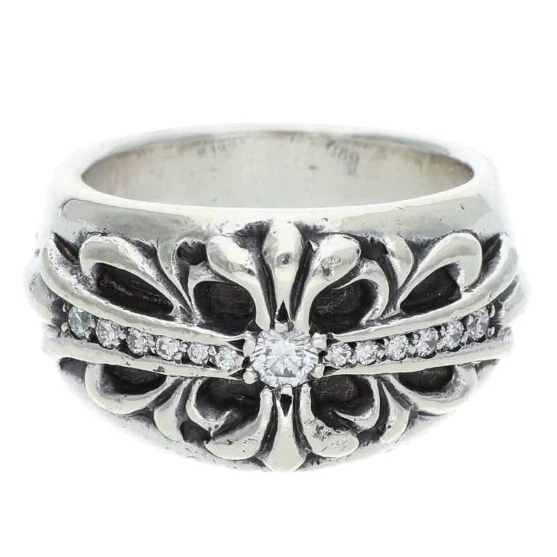 Chrome Hearts Floral Cross Pave Silver Ring Size 19.5