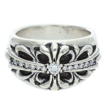 Chrome Hearts Floral Cross Pave Silver Ring Size 19.5