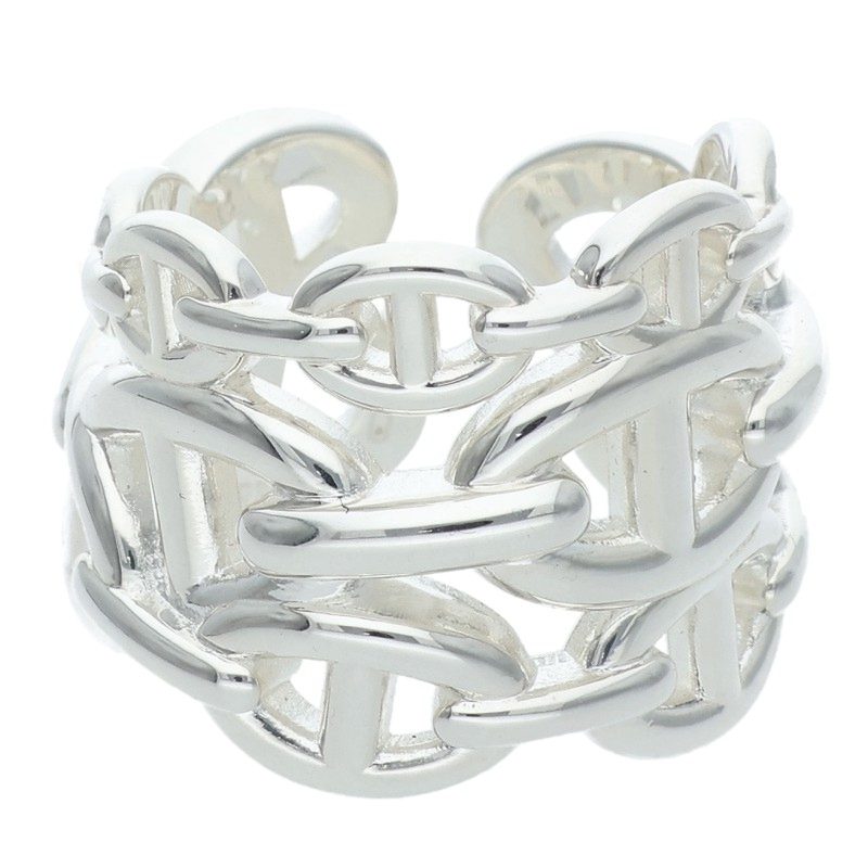 HERMES Chaine d'Ancre Enchainee GM Silver Ring Size 57