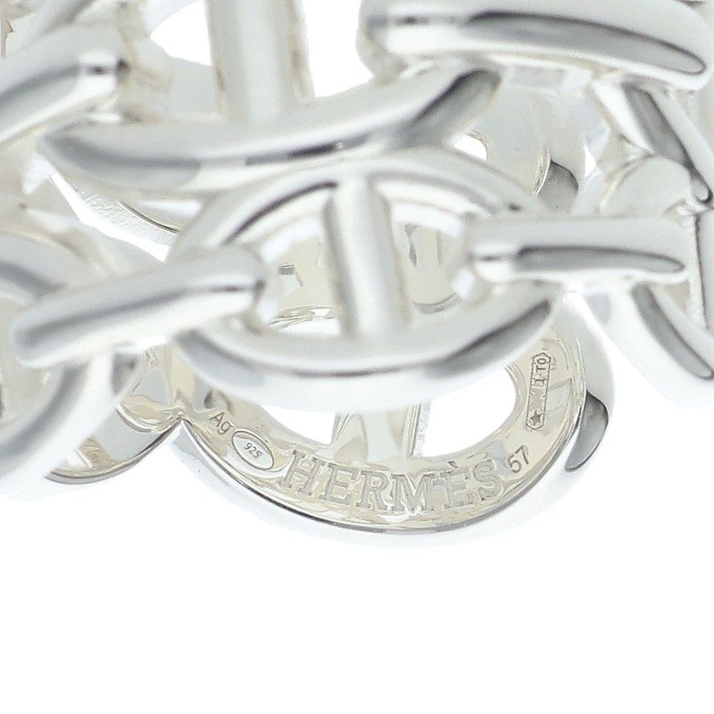 HERMES Chaine d'Ancre Enchainee GM Silver Ring Size 57