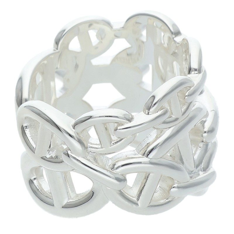 HERMES Chaine d'Ancre Enchainee GM Silver Ring Size 57