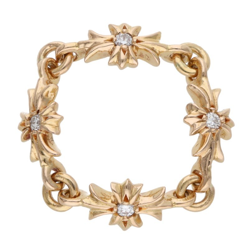 Chrome Hearts 22K Tiny ECH Plus Diamond Gold Ring Size 11.5