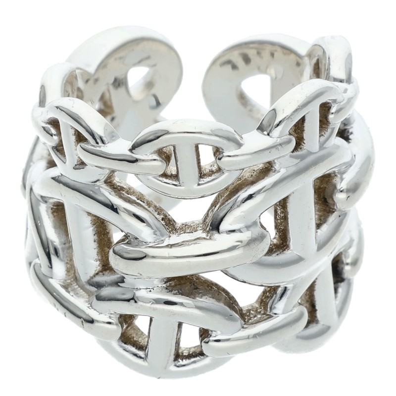 HERMES Chaine d'Ancre Enchainee GM 925 Silver Ring Size 49
