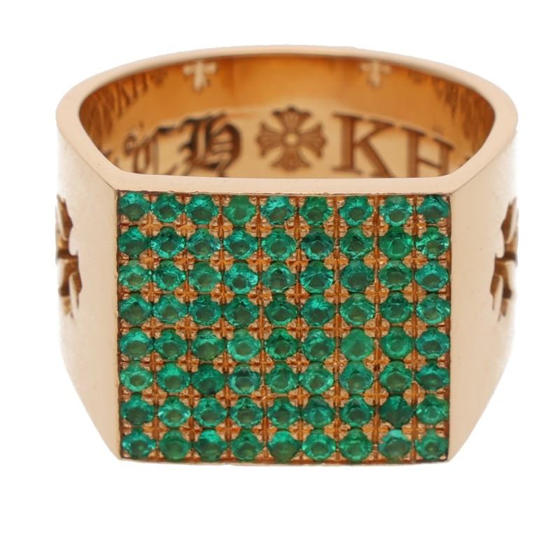Chrome Hearts PAVE Emerald Cigar Gold Ring Size ONE SIZE