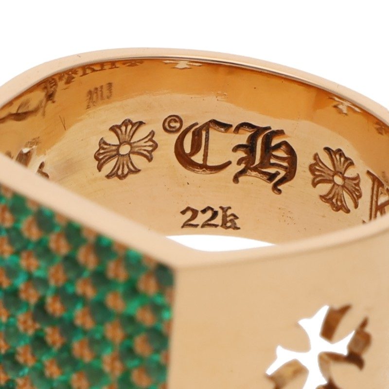 Chrome Hearts PAVE Emerald Cigar Gold Ring Size ONE SIZE