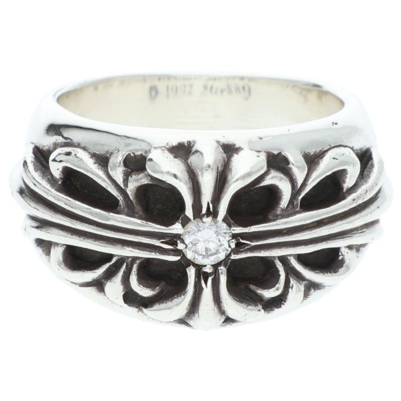 Chrome Hearts Silver Floral 1-Diamond Ring Size ONE SIZE