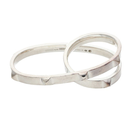HERMES Clou de H Double Finger Silver Ring Size 63