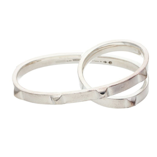 HERMES Clou de H Double Finger Silver Ring Size US 9.5