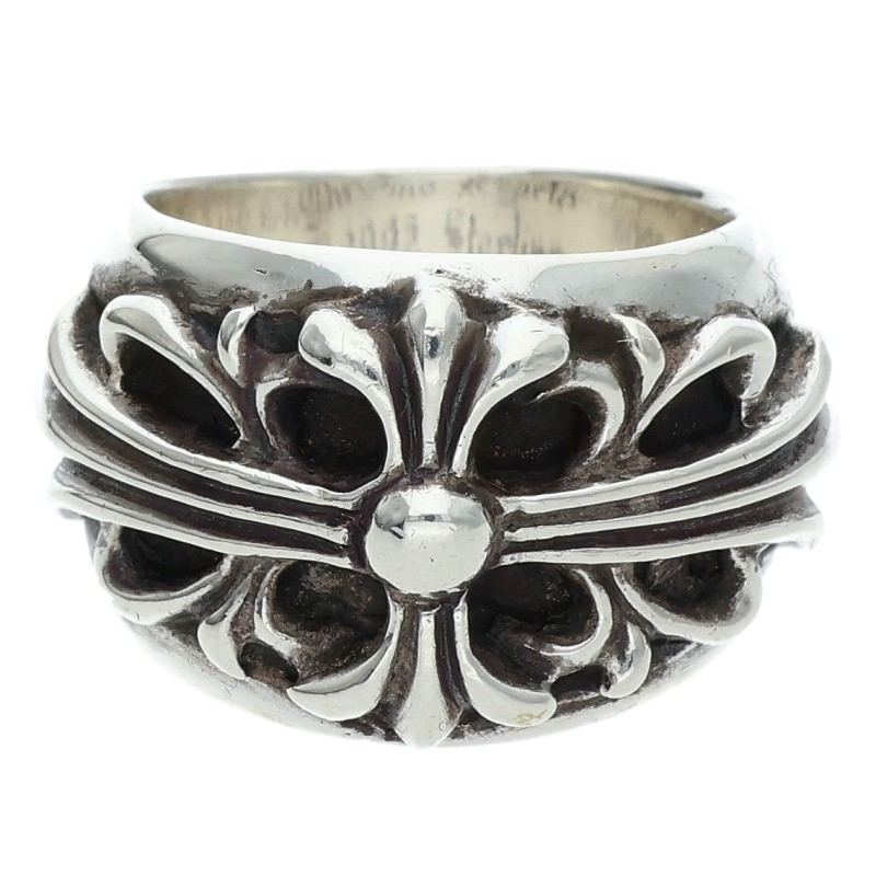 Chrome Hearts FLRL CRS Floral Cross Silver Ring Size JP 11.5