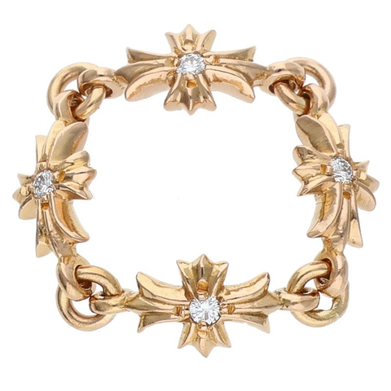 Chrome Hearts Tiny ECH Plus Diamond Gold Ring Size ONE SIZE