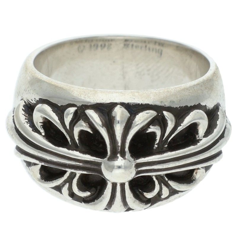 Chrome Hearts FLRL CRS Floral Cross Silver Ring Size 13.5