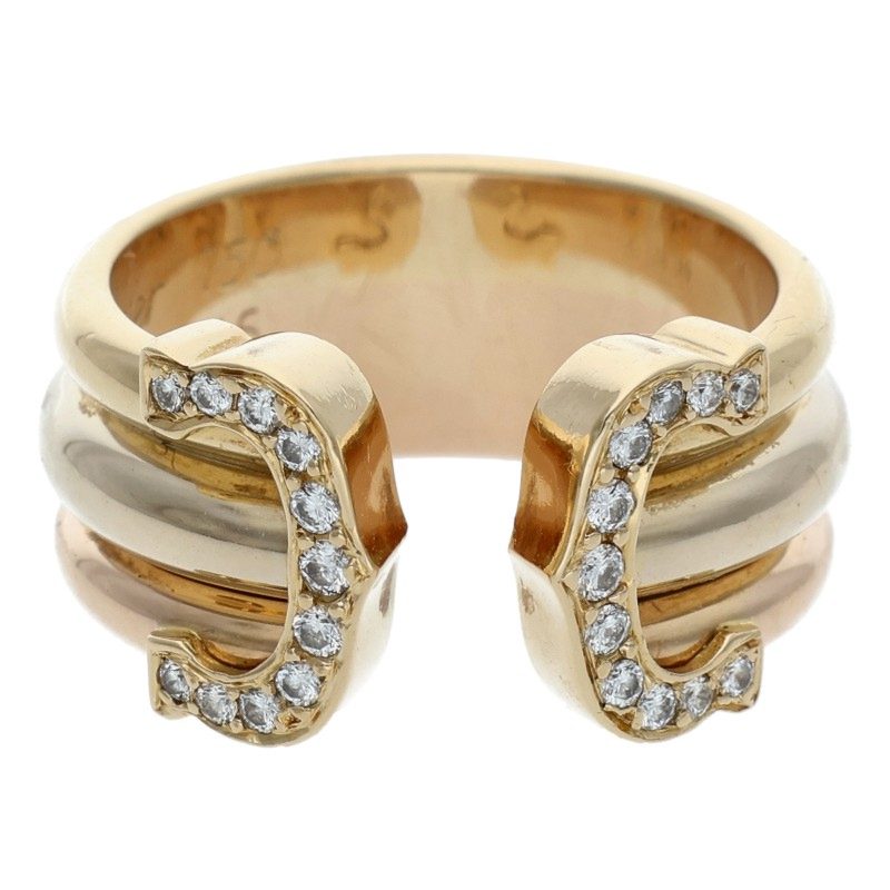 Cartier C2 Trinity K18 YG WG PG Diamond Ring Size 46