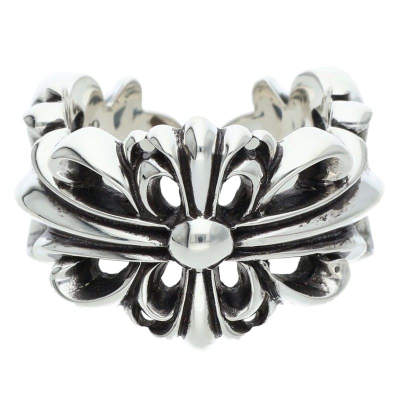 Chrome Hearts DBL Floral Cross Silver Ring 925 Size ONE SIZE