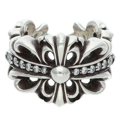 Chrome Hearts Double Floral Cross Pave Ring Silver Size 7.5