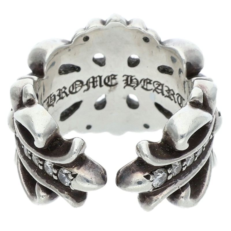 Chrome Hearts Double Floral Cross Pave Ring Silver Size 7.5