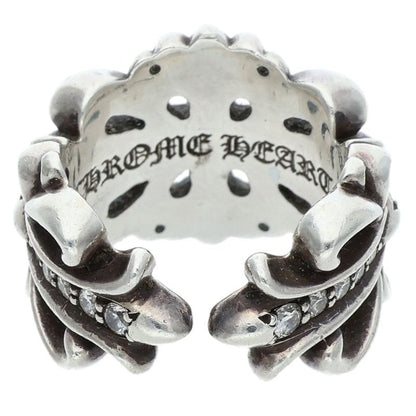 Chrome Hearts Double Floral Cross Pave Ring Silver Size 7.5