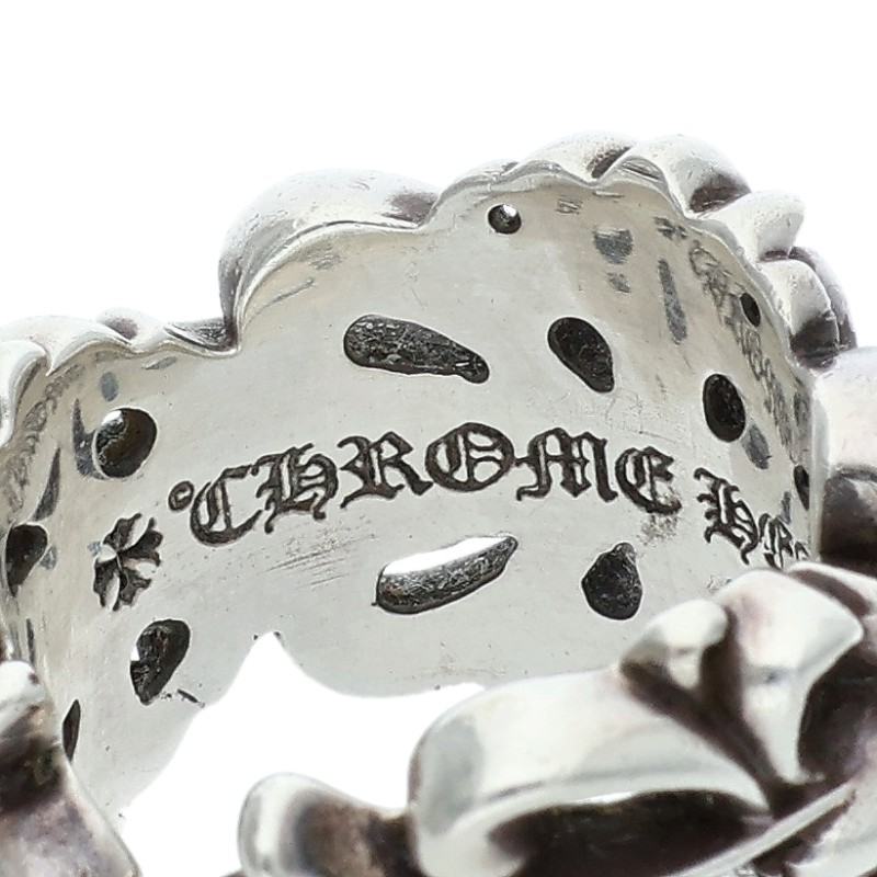 Chrome Hearts Double Floral Cross Pave Ring Silver Size 7.5