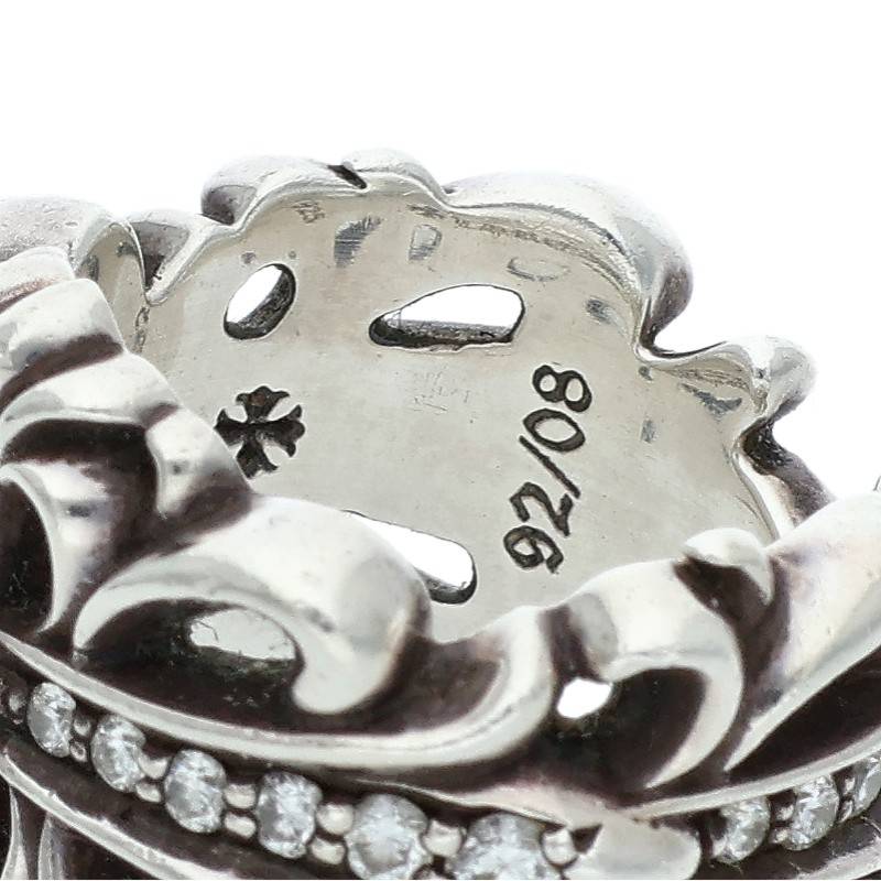 Chrome Hearts Double Floral Cross Pave Ring Silver Size 7.5