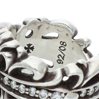 Chrome Hearts Double Floral Cross Pave Ring Silver Size 7.5