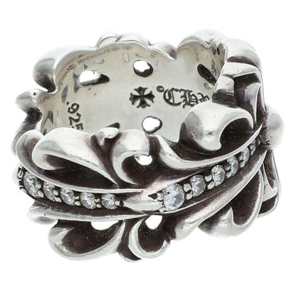 Chrome Hearts Double Floral Cross Pave Ring Silver Size 7.5