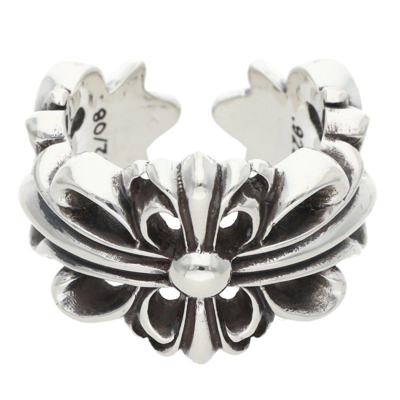 Chrome Hearts DBL FLRL CRS Silver Ring Size ONE SIZE