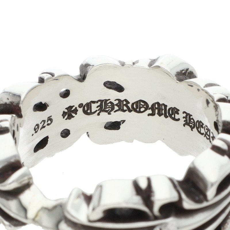 Chrome Hearts DBL FLORAL CRS HEART Silver Ring Size 26.5