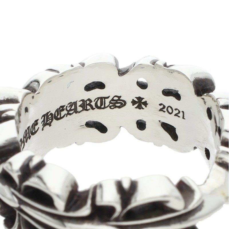 Chrome Hearts DBL FLORAL CRS HEART Silver Ring Size 26.5