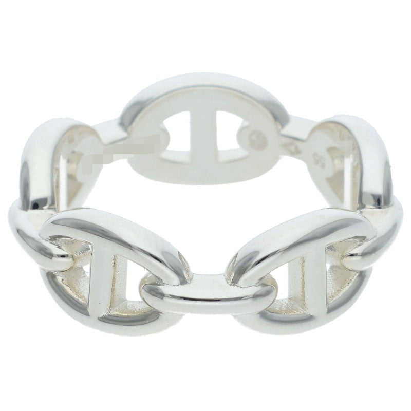HERMES Chaine d'Ancre Enchainee PM Silver Ring Size 55