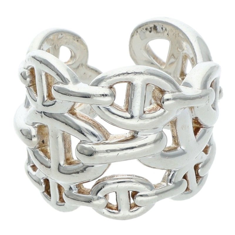 HERMES Chaine d'Ancre Enchainee GM Silver Ring Size 54