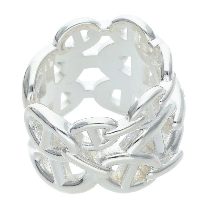 HERMES Chaine d'Ancre Enchainee GM Silver Ring Size 54