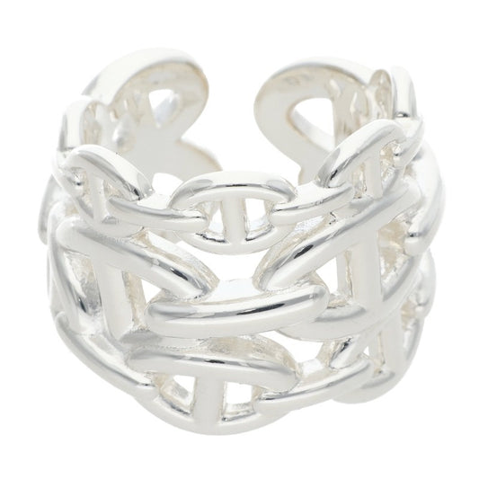 HERMES Chaine d'Ancre Enchainee GM Silver Ring Size 56