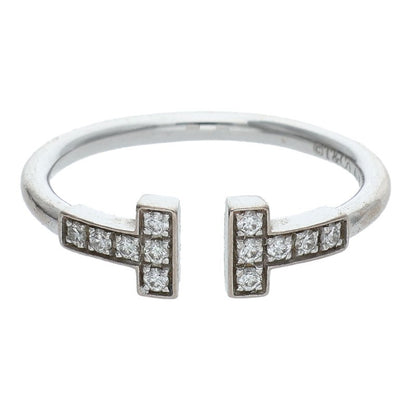 TIFFANY&Co. T Wire 18K WG Diamond Ring Size ONE SIZE