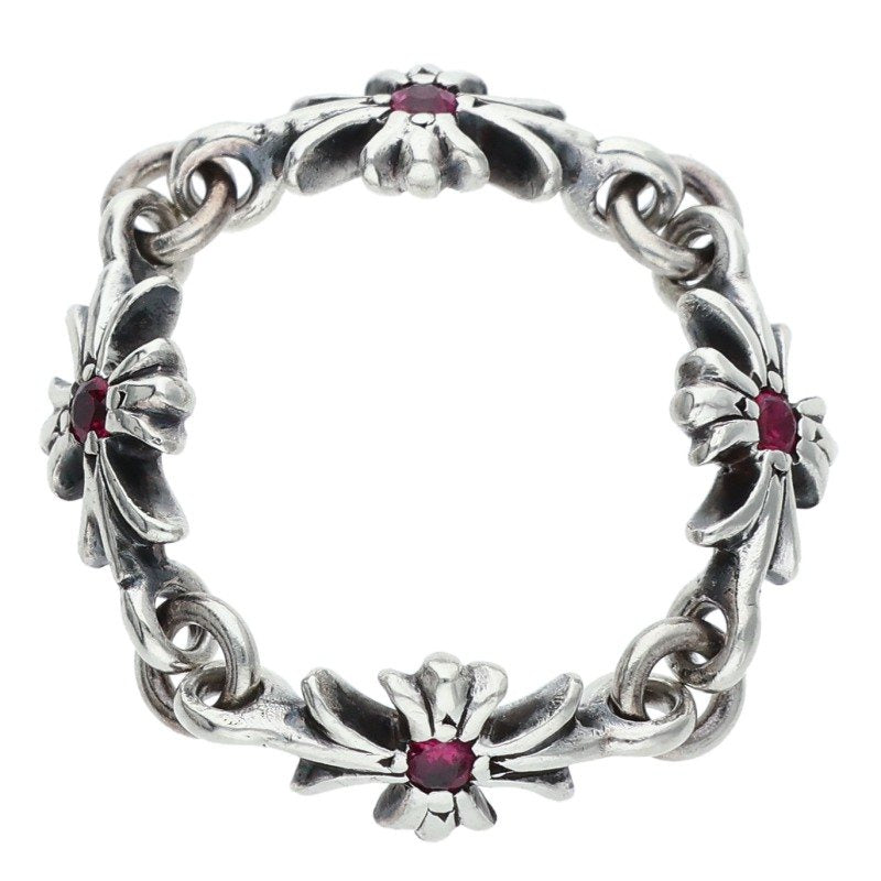 Chrome Hearts TINY E CH PLUS Ruby Silver Ring Size ONE SIZE