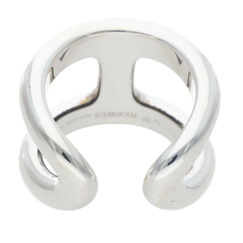 HERMES Osmose GM Silver Ring Size 53