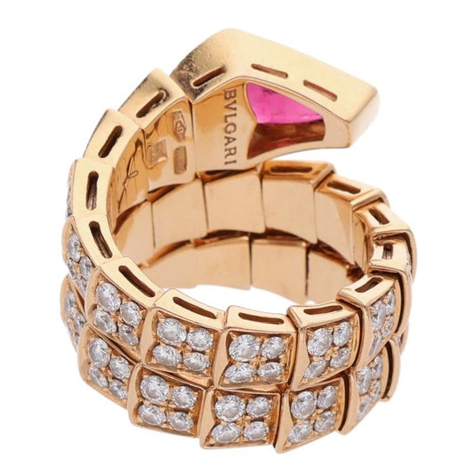 BVLGARI Serpenti Viper Pave Diamond Double Gold Ring Size L
