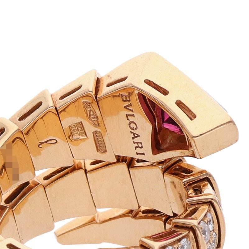 BVLGARI Serpenti Viper Pave Diamond Double Gold Ring Size L