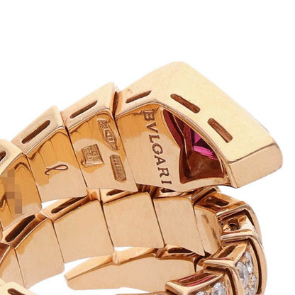 BVLGARI Serpenti Viper Pave Diamond Double Gold Ring Size L
