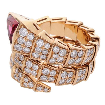 BVLGARI Serpenti Viper Pave Diamond Double Gold Ring Size L
