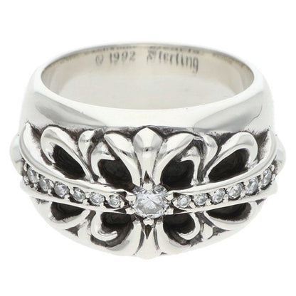 Chrome Hearts FLRL CRS Pave Diamond Silver Ring Size 14.5