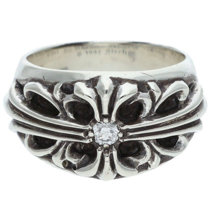 Chrome Hearts Floral Cross 1 Diamond Silver Ring Size 17.5