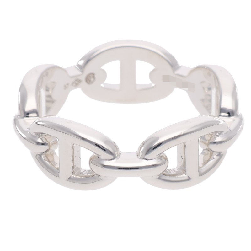 HERMES Chaine d'Ancre Enchainee PM Silver Ring Size 57